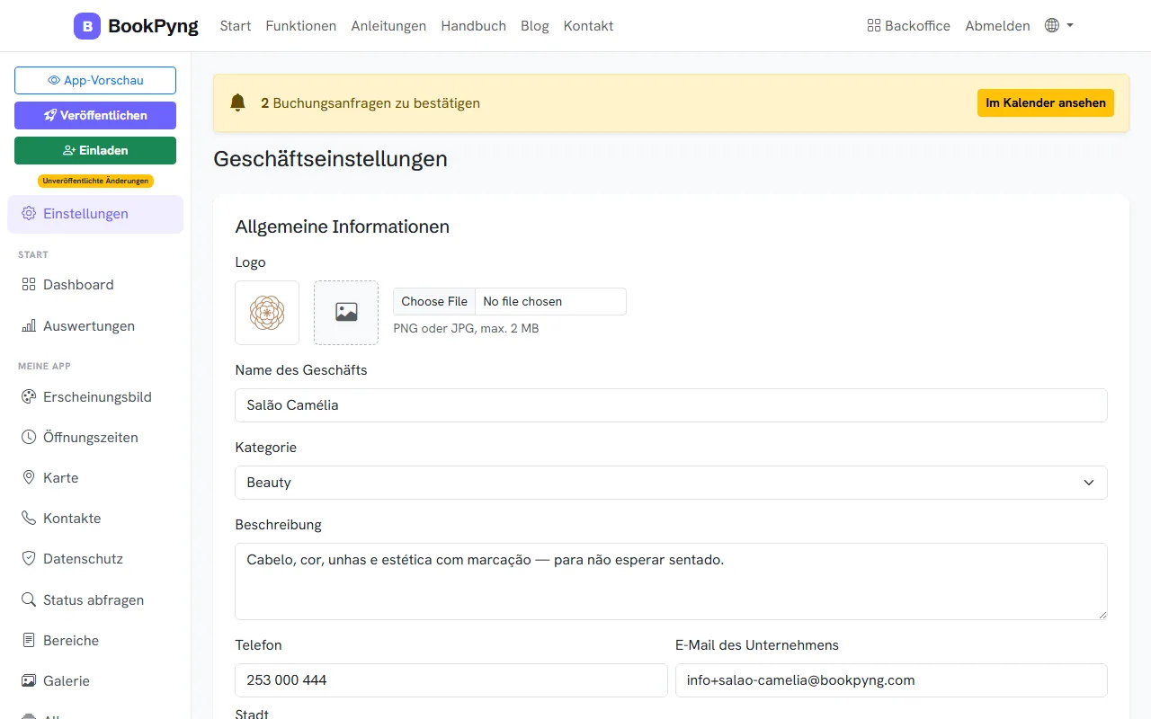 Einstellungen des Betriebs.