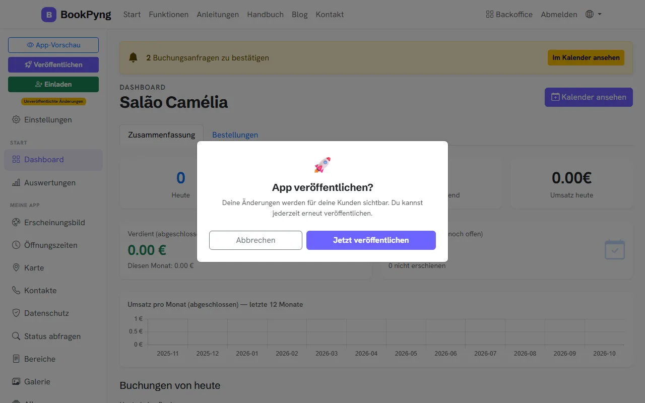 Die Bestätigung der Veröffentlichung.