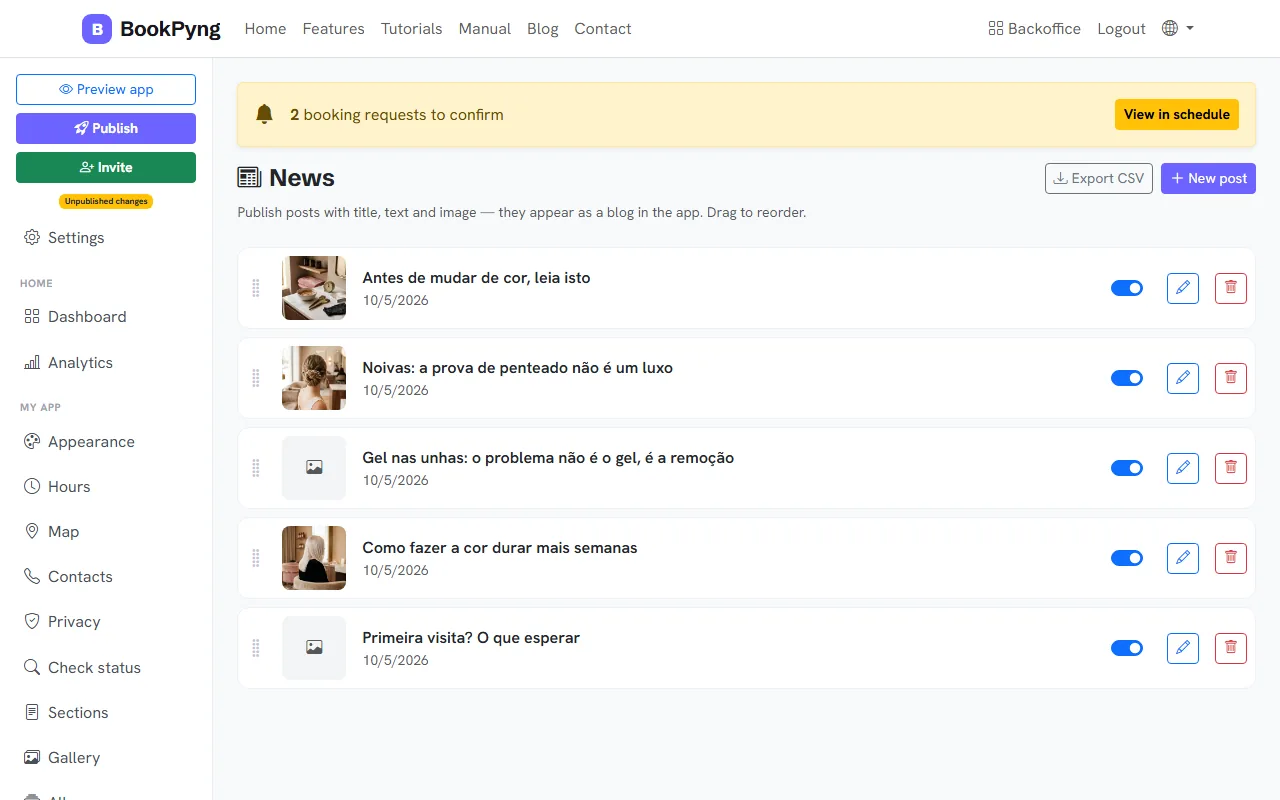 The app’s news.