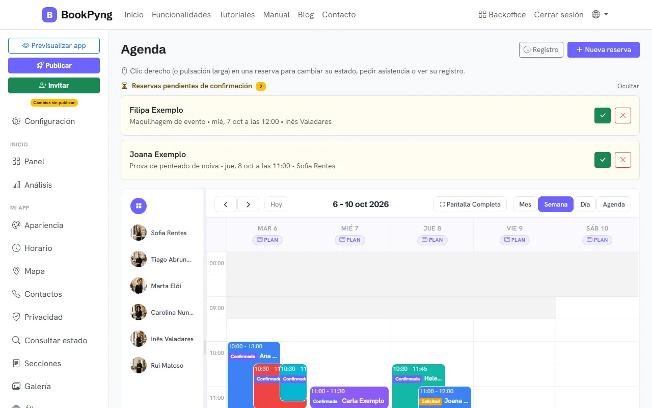 La agenda en calendario.