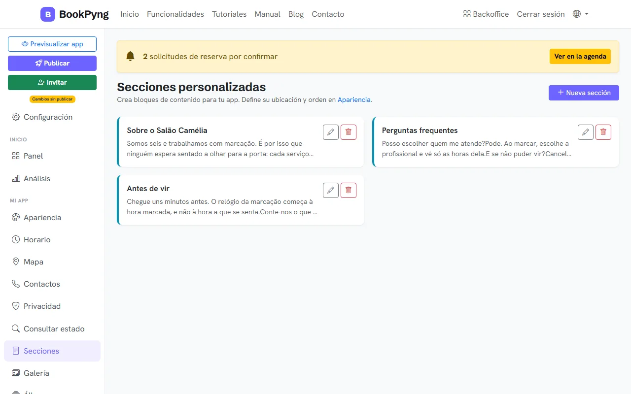 Las secciones personalizadas.