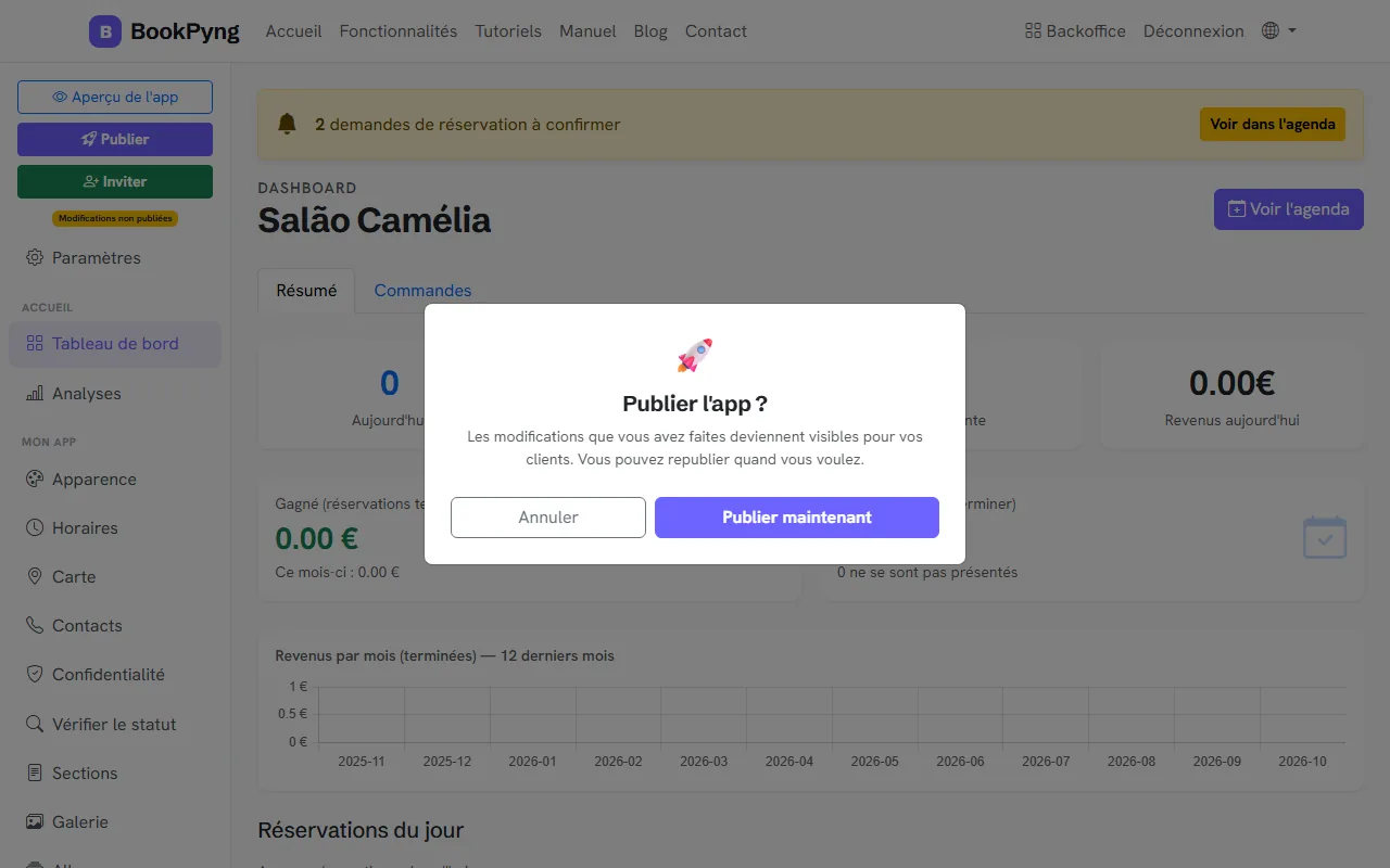 La confirmation de publication.