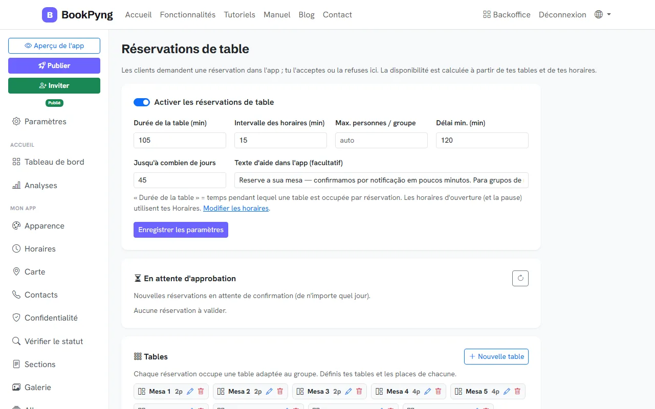 Les réservations et les tables.