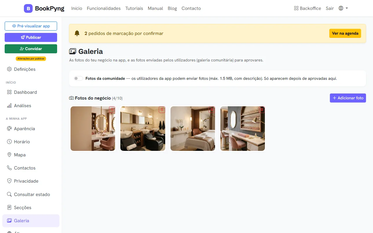 A galeria do negócio.