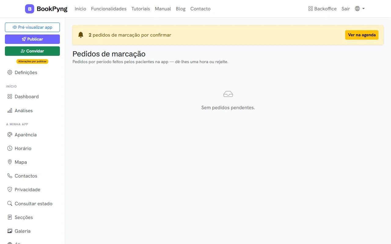Os pedidos de marcação por atribuir.